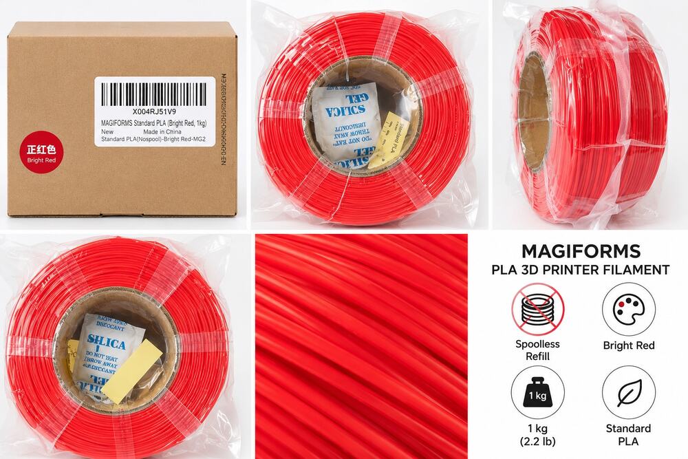 MAGIFORMS PLA 3D Printer Filament 1kg Bright Red Spoolless Refill